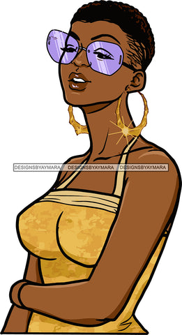 Afro Urban Street Black Girls Babe Bamboo Hoop Earrings Sexy Sunglasses Short Hair Style  SVG Cutting Files For Silhouette Cricut