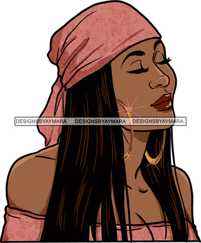 Afro Urban Street Girls Babe Bamboo Earrings Sexy Bandana Straight Long Hair Style  SVG Cutting Files For Silhouette Cricut