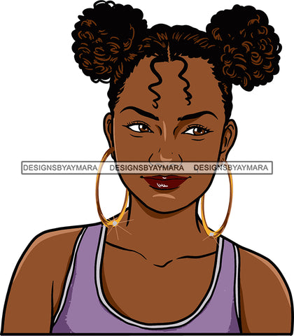 Afro Urban Street Girls Babe Bamboo Hoop Earrings Sexy Pigtails Hair Style SVG Cutting Files For Silhouette Cricut