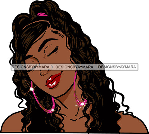 Afro Urban Street Girls Babe Bamboo Hoop Earrings Sexy Long Curly Hair Style  SVG Cutting Files For Silhouette Cricut