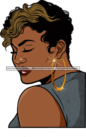Afro Urban Street Black Girls Babe Bamboo Hoop Earrings Sexy Short Hair Style  SVG Cutting Files For Silhouette Cricut