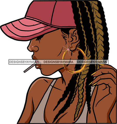 Afro Urban Street Girls Babe Bamboo Hoop Earrings  Cap Sexy Braids Hair Style  SVG Cutting Files For Silhouette Cricut