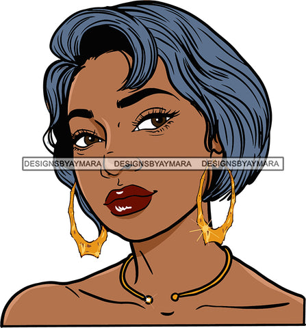 Afro Urban Street Girls Babe Bamboo Hoop Earrings Sexy  Blue Short Hair Style SVG Cutting Files For Silhouette Cricut