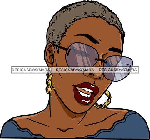Afro Urban Street Black Girls Babe Bamboo Hoop Earrings Sexy Sunglasses Short Hair Style  SVG Cutting Files For Silhouette Cricut