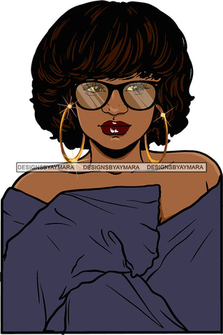 Afro Urban Street Black Girls Babe Bamboo Hoop Earrings Sexy Glasses Short Hair Style  SVG Cutting Files For Silhouette Cricut