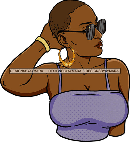 Afro Urban Street Girls Babe  Sunglasses Bamboo Hoop Earrings Sexy Short Hair Style SVG Cutting Files For Silhouette Cricut