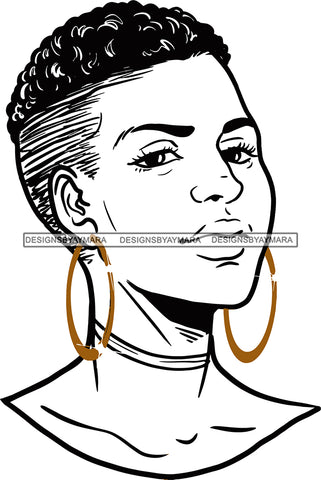 Afro Urban Street Girls Babe Bamboo Hoop Earrings Sexy Corn Row Hair Style B/W SVG Cutting Files For Silhouette Cricut