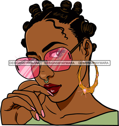 Afro Urban Street Black Girl Babe Bamboo Hoop Earrings Sunglasses Sexy Bank Knots Hair Style  SVG Cutting Files For Silhouette Cricut