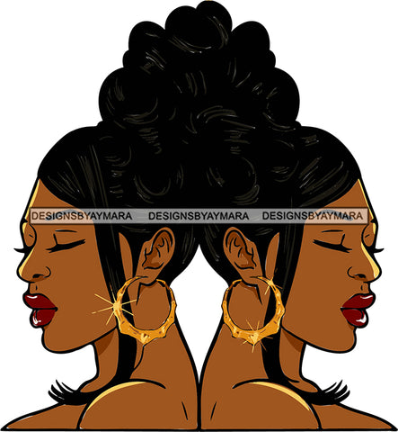 Afro Urban Street Girls Babe Bamboo Hoop Earrings Sexy Twins Up Do Hair Style SVG Cutting Files For Silhouette Cricut