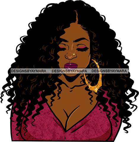 Afro Urban Street Black Girl Babe Bamboo Hoop Earrings Sexy Long Curly Hair Style SVG Cutting Files For Silhouette Cricut