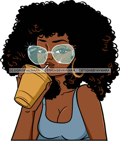 Afro Urban Street Black Girl Babe Bamboo Hoop Earrings Sexy Sunglasses Afro Hair Style  SVG Cutting Files For Silhouette Cricut
