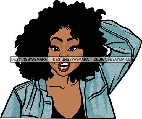 Black Lady Nubian Portrait  Attitude Woman Afro Hair Style Denim SVG Cutting Files For Silhouette Cricut