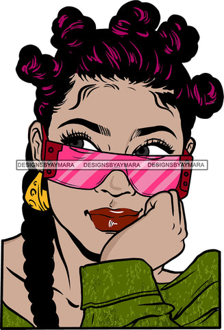 Afro Black Woman Swag Sexy Lips Earrings Sunglasses Banku Knots Hair Style SVG Cutting Files For Silhouette Cricut
