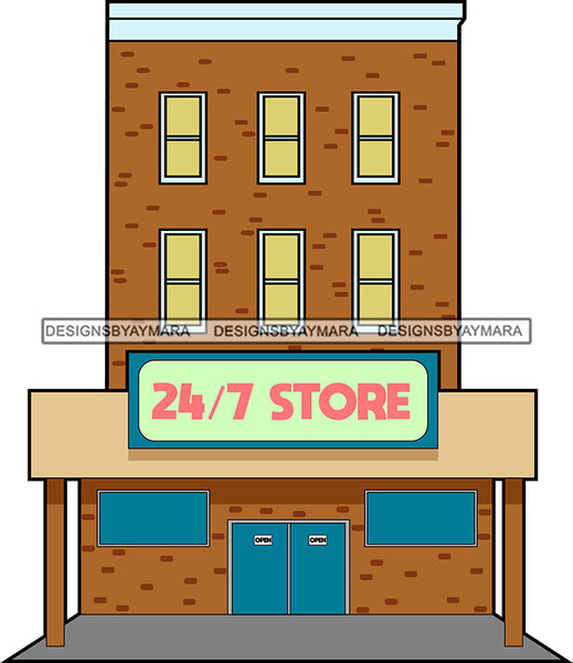 Neighborhood Urban Buildings Convenient Grocery Store 24/7 Market Streets Hood Gangster  SVG Cutting Files For Silhouette Cricut
