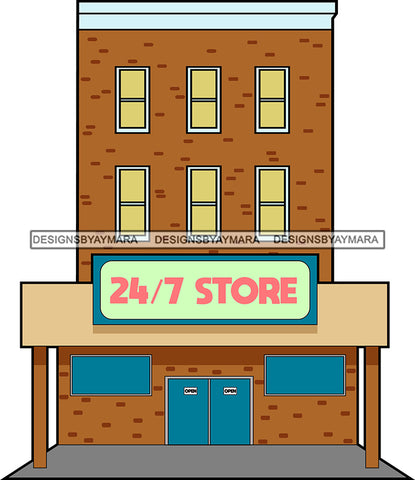Neighborhood Urban Buildings Convenient Grocery Store 24/7 Market Streets Hood Gangster  SVG Cutting Files For Silhouette Cricut