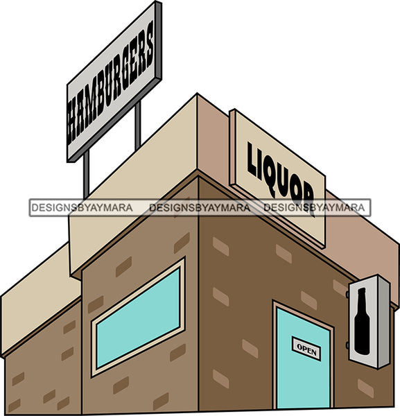 Neighborhood Urban Buildings Restaurant Fast Food Liquor Store Streets Hood Gangster  SVG Cutting Files For Silhouette Cricut