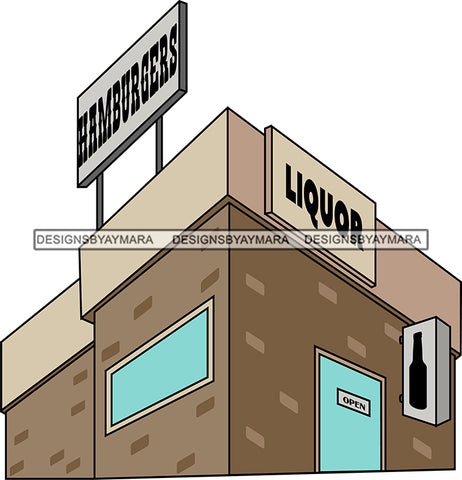 Neighborhood Urban Buildings Restaurant Fast Food Liquor Store Streets Hood Gangster  SVG Cutting Files For Silhouette Cricut