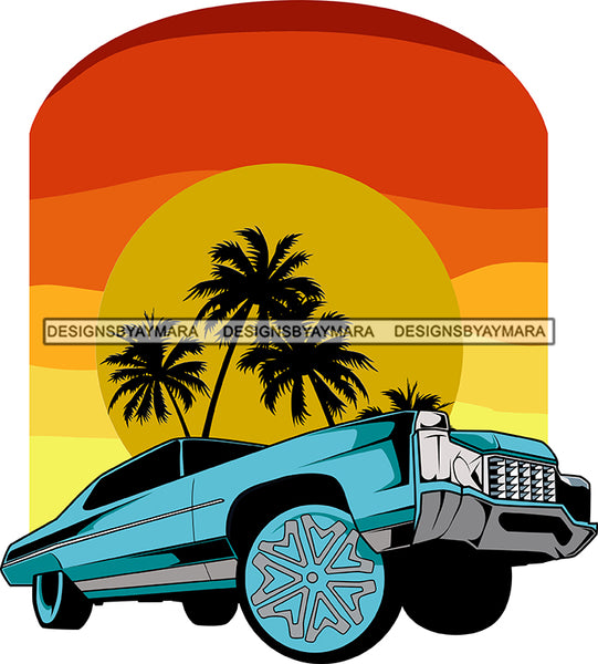 Muscle Car Antique Roadrunner Engine Retro Classic Bad Ass Gangster Rims Palm Trees  Sunshine Background   Auto SVG Cutting Files For Silhouette Cricut
