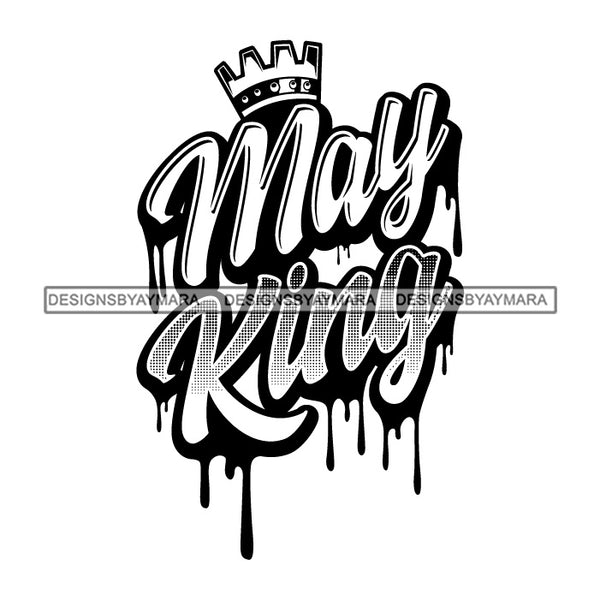 May King Man Royalty Sign Bleed Crown Throne Black Man B/W SVG Files For Cutting