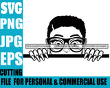 Afro Lili Black Girl Woman Peeking Peekaboo Glasses Nails Nubian Queen Melanin Short Hair Style Personal & Commercial Use B/W SVG Cutting Files For Silhouette Cricut More