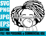 Afro Lili Black Girl Woman Bubble Gum Queen Melanin Dreadlocks Hair Style Personal & Commercial Use B/W SVG Cutting Files For Silhouette Cricut More