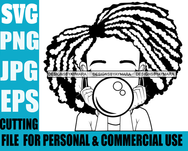 Afro Lili Black Girl Woman Bubble Gum Queen Melanin Dreadlocks Hair Style Personal & Commercial Use B/W SVG Cutting Files For Silhouette Cricut More