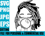 Afro Lili Black Girl Woman Bubble Gum Queen Melanin Dreadlocks Hair Style Personal & Commercial Use B/W SVG Cutting Files For Silhouette Cricut More
