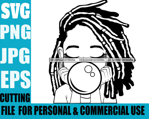 Afro Lili Black Girl Woman Bubble Gum Queen Melanin Dreadlocks Hair Style Personal & Commercial Use B/W SVG Cutting Files For Silhouette Cricut More