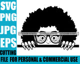 Afro Lili Black Girl Woman Peeking Peekaboo Glasses Nails Nubian Queen Melanin Dreadlocks Hair Style Personal & Commercial Use B/W SVG Cutting Files For Silhouette Cricut More