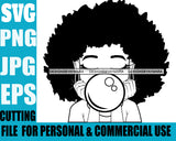 Afro Lili Black Girl Woman Bubble Gum Queen Melanin Dreadlocks Hair Style Personal & Commercial Use B/W SVG Cutting Files For Silhouette Cricut More