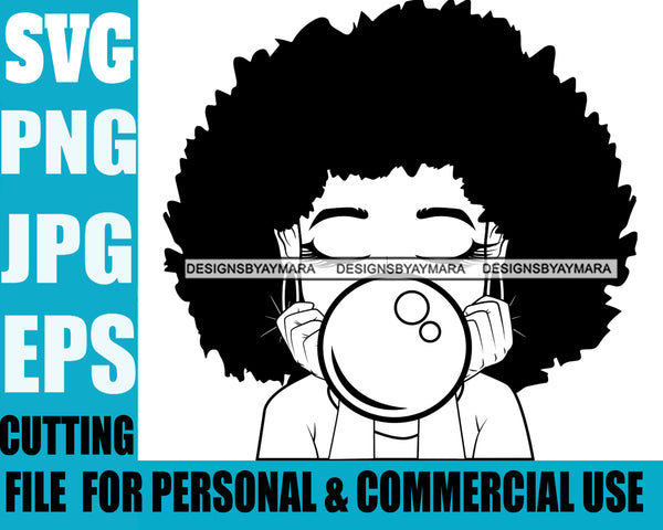 Afro Lili Black Girl Woman Bubble Gum Queen Melanin Dreadlocks Hair Style Personal & Commercial Use B/W SVG Cutting Files For Silhouette Cricut More