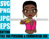Afro Lili Black Girl Woman Armed Gun Gangster Glamour Hoop Earrings Short Hair Style SVG Cutting Files For Silhouette Cricut More