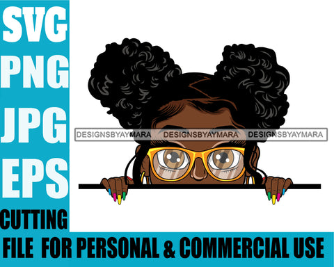 Afro Lili Black Girl Woman Peeking Peekaboo Glasses Nails Nubian Queen Melanin Pigtails Hair Style Personal & Commercial Use SVG Cutting Files For Silhouette Cricut More