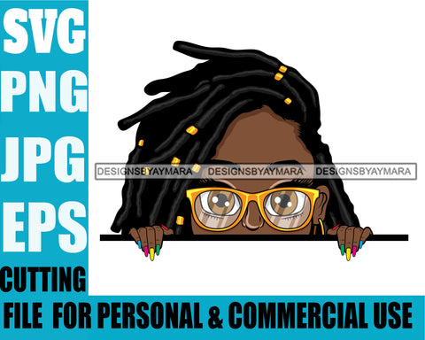 Afro Lili Black Girl Woman Peeking Peekaboo Glasses Nails Nubian Queen Melanin Dreadlocks Hair Style Personal & Commercial Use SVG Cutting Files For Silhouette Cricut More