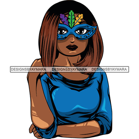 Afro Lola Wearing  Mardi Grass Mask Masquerade Costume SVG Clipart Vector Cutting Files