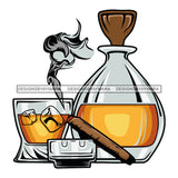 Whiskey And Cigar Alcohol Scotch Bottle Glass Drink Beverage Hard Liquor SVG Cutting Files For Silhouette Cricut