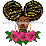 Queen Black Woman Quote Blessed Confident Holding Pink Flowers  SVG JPG PNG Vector Clipart Cricut Silhouette Cut Cutting