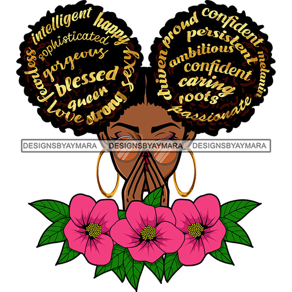 Queen Black Woman Quote Blessed Confident Holding Pink Flowers  SVG JPG PNG Vector Clipart Cricut Silhouette Cut Cutting