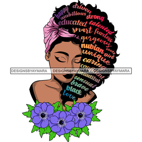 Queen Black Woman Quote Blessed Confident Holding Purple Flowers  SVG JPG PNG Vector Clipart Cricut Silhouette Cut Cutting