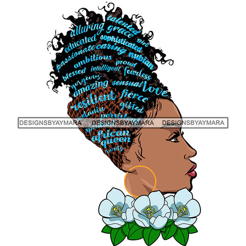Queen Black Woman Quote Talented Educated Amazing With Blue Flowers  SVG JPG PNG Vector Clipart Cricut Silhouette Cut Cutting