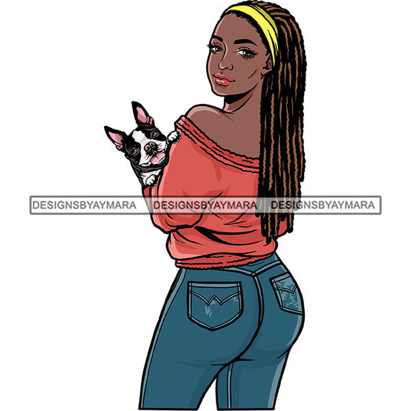 African American Woman Dod Breed Boston Terrier Pet Animal Best Friend Mascot Goddess SVG Cutting Files