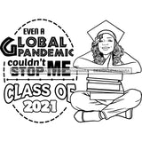Cute Afro Girl Graduation Quote Successful Happy Graduated Illustration B/W SVG JPG PNG Vector Clipart Cricut Silhouette Cut Cutting