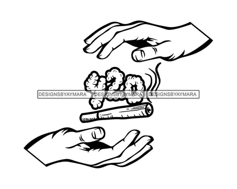 Man Hands Holding 420 Number April 20 Blunt Marijuana Weed Cannabis Joint Finger B/W SVG PNG JPG Vector Clipart Silhouette Cricut Cutting