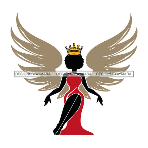 Afro Queen Diva Throne Black Woman Wings Royalty Crown Afro Hair Style SVG Cutting Files For Silhouette Cricut More