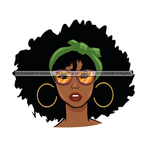 Afro Attractive Black Woman Sunglasses Hoop Earrings Afro Hair Style SVG Cutting Files For Silhouette Cricut More