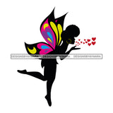 Afro Attractive Black Classy Woman With Wings Fairy Fantasy Up Do Hair Style SVG Cutting Files For Silhouette Cricut More