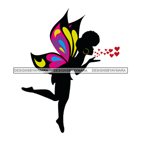 Afro Attractive Black Classy Woman With Wings Fairy Fantasy Up Do Hair Style SVG Cutting Files For Silhouette Cricut More