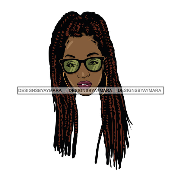 Afro Girl Babe Attractive Black Woman Hoop Earrings Sunglasses Dreadlocks Hair Style SVG Cutting Files For Silhouette Cricut More
