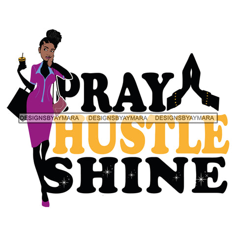 Afro Beautiful Woman Fashion Model Life Pray Hustle Shine Up Do Hair Style SVG Cutting Files Silhouette Cricut More