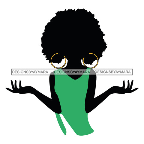 Silhouette Of Black Woman Green Dress Big Afro SVG JPG PNG Vector Clipart Cricut Silhouette Cut Cutting1